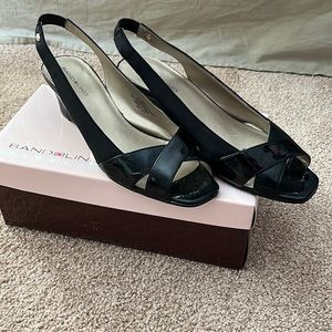 Bandolino black slingback peep toe wedges